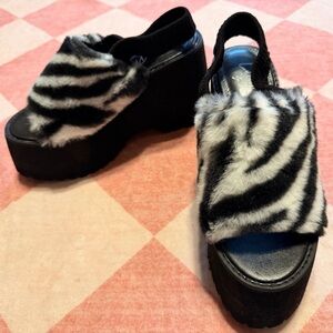 Zebra Faux Fur Platform Sandals